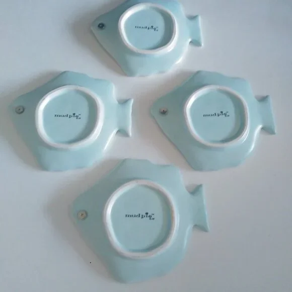 Mud Pie Fish Plates 5.5 inch Set of 4 Charcuterie Tapas Lot - Picture 8 of 10